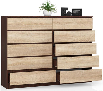 Akord K160 kommode Wenge 160 cm med 10 skuffer i mat Sonoma eg 160x40x121 cm