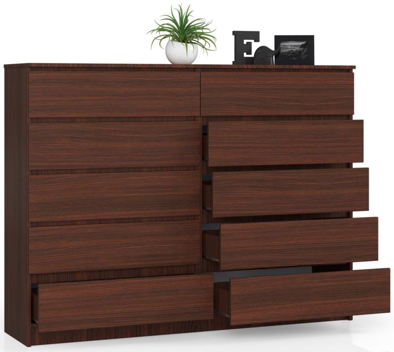 Kommode Akord K160 Wenge 160 cm 10 skuffer mat‑wenge 160x40x121 cm 1 stk.