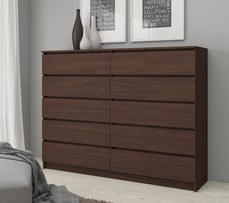 Kommode Akord K160 Wenge 160 cm 10 skuffer mat‑wenge 160x40x121 cm 1 stk.