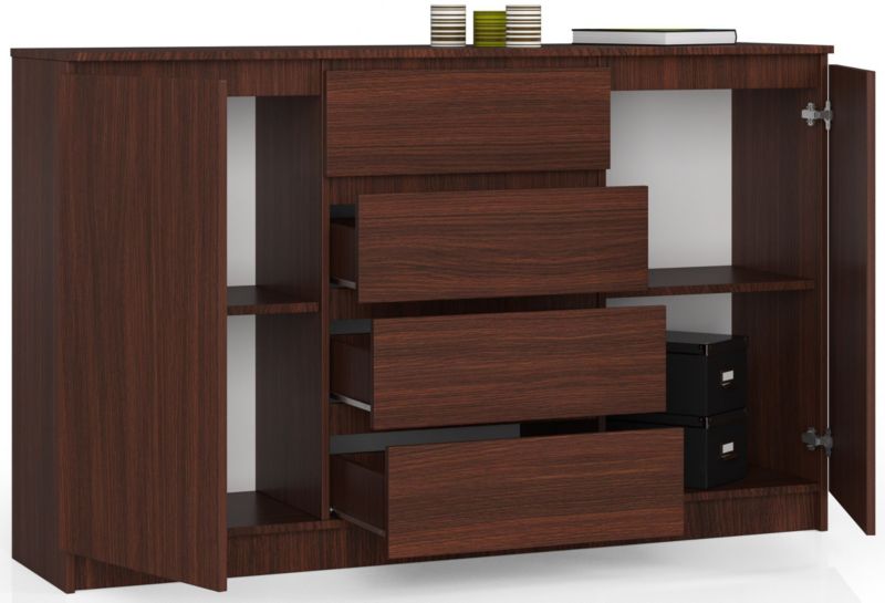 Kommode Akord K160 Wenge 160 cm 2 døre 4 skuffer mat Wenge farve 4 hylder 160x40x99 cm 1 stk.