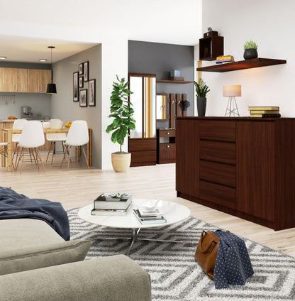 Kommode Akord K160 Wenge 160 cm 2 døre 4 skuffer mat Wenge farve 4 hylder 160x40x99 cm 1 stk.