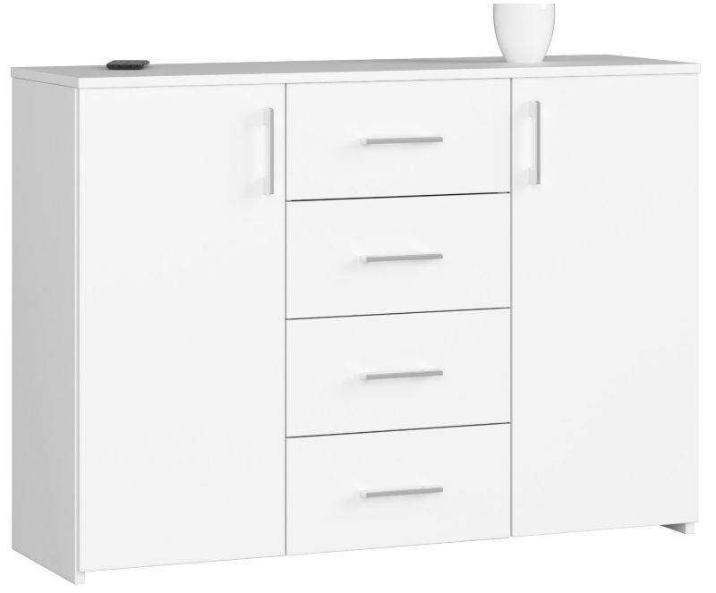 Komoda Akord K45 110 cm Hvid Mat 2 Låger 4 Skuffer 4 Hylder