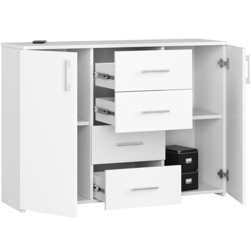 Komoda Akord K45 110 cm Hvid Mat 2 Låger 4 Skuffer 4 Hylder