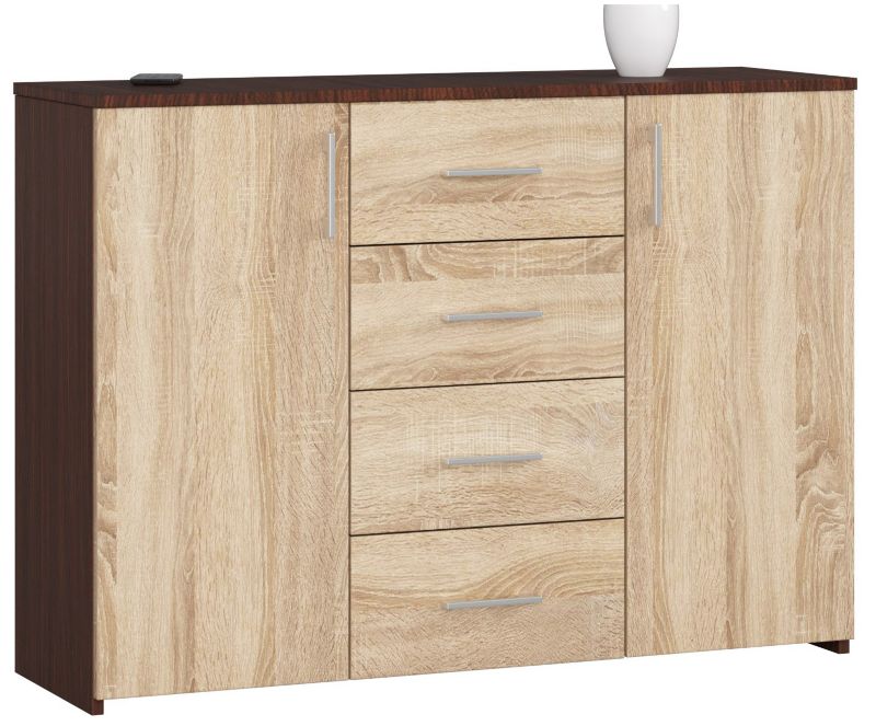 Kommode Akord K45 Wenge 110 cm 2 døre 4 skuffer i mat sonoma eg med 4 hylder 110x35x80 cm 1 stk.