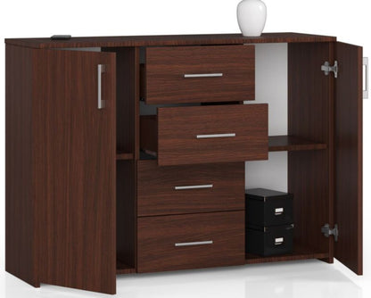 Kommode Akord K45 Wenge 110 cm 2 døre 4 skuffer mat Wenge farve 4 hylder 110x35x80 cm 1 stk.