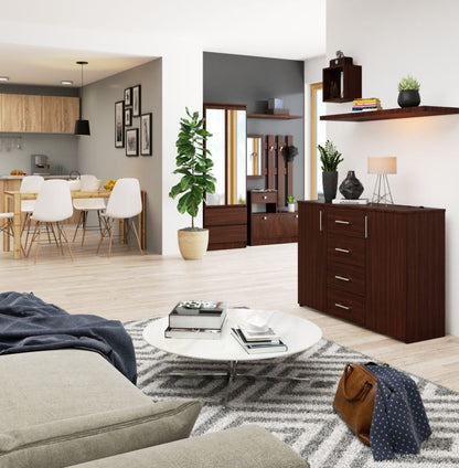 Kommode Akord K45 Wenge 110 cm 2 døre 4 skuffer mat Wenge farve 4 hylder 110x35x80 cm 1 stk.