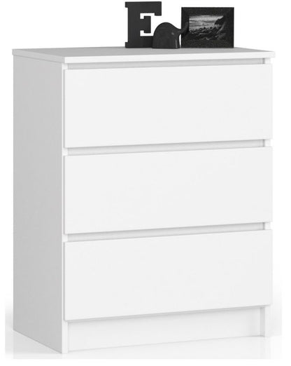Kommode K60 60 cm Hvid Mat 3 Skuffer