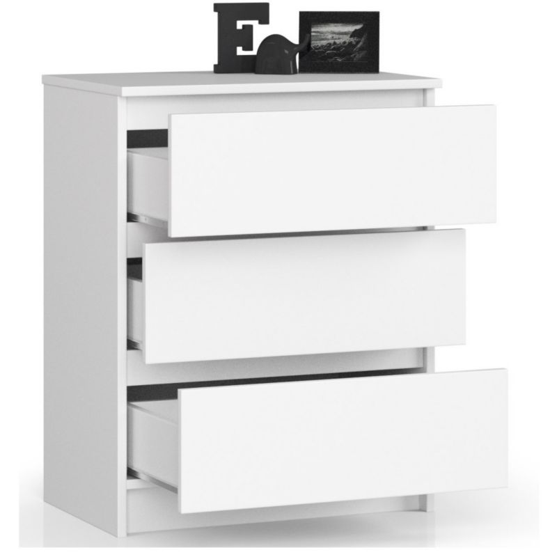 Kommode K60 60 cm Hvid Mat 3 Skuffer