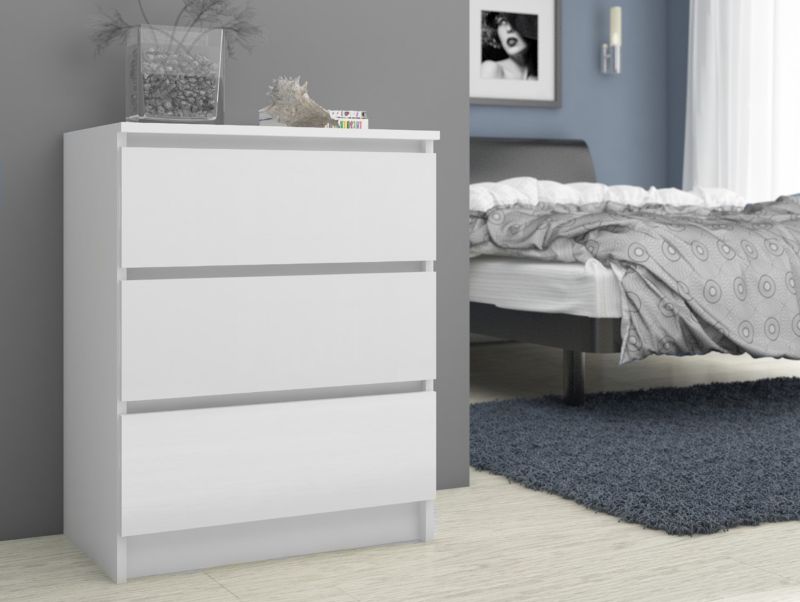 Kommode K60 60 cm Hvid Mat 3 Skuffer