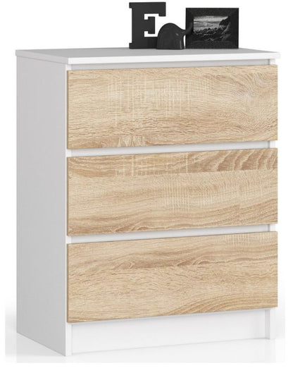 Kommode Akord K60 hvid 60 cm 3 skuffer, farve Sonoma eg mat, 60x40x77 cm, 1 stk.