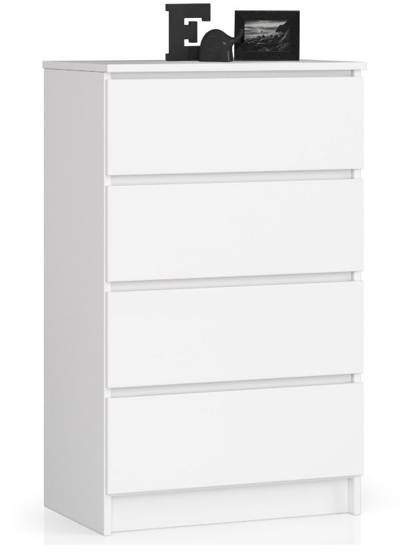 Kommode Akord K60 60 cm Hvid 4 skuffer Mat 60x40x99 cm