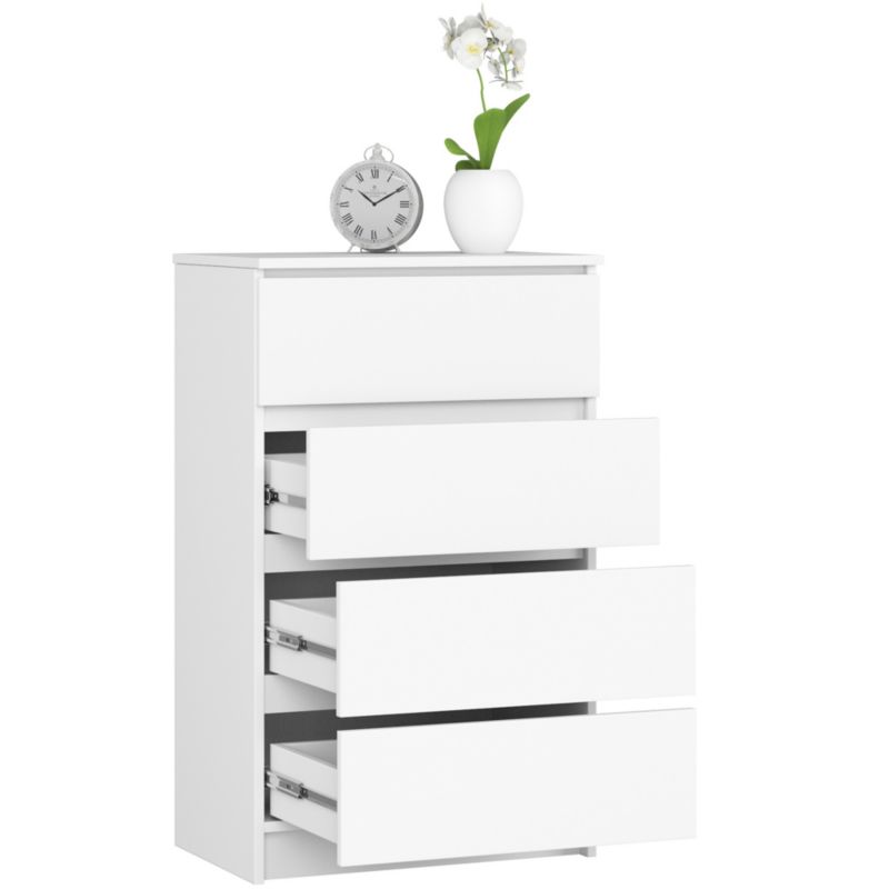 Kommode Akord K60 60 cm Hvid 4 skuffer Mat 60x40x99 cm