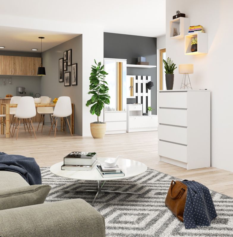 Kommode Akord K60 Hvid 60 cm 4 skuffer mat hvid 60x40x99 cm 1 stk.