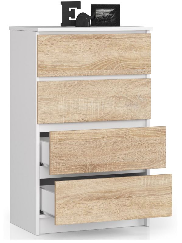 Kommode Akord K60 hvid 60 cm 4 skuffer i mat sonoma eg 60x40x99 cm 1 stk.