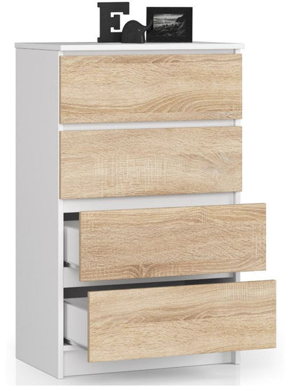 Kommode Akord K60 hvid 60 cm 4 skuffer i mat sonoma eg 60x40x99 cm 1 stk.