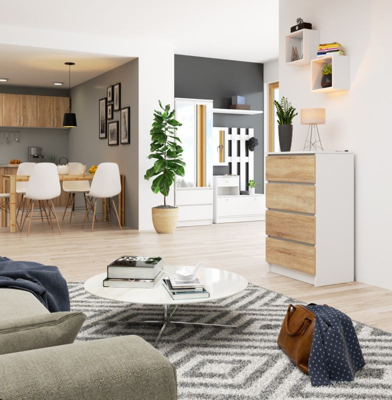 Kommode Akord K60 hvid 60 cm 4 skuffer i mat sonoma eg 60x40x99 cm 1 stk.