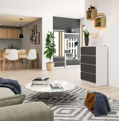 Kommode Akord K60 Hvid 60 cm 4 skuffer grafitgrå mat 60x40x99 cm 1 stk.