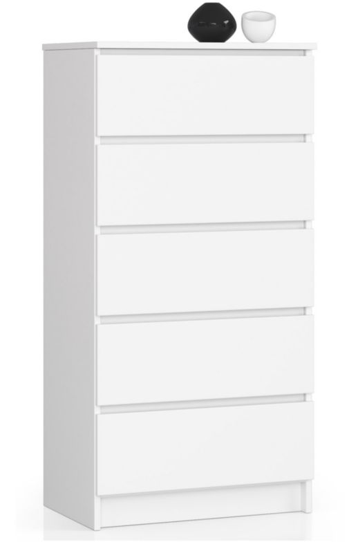 Komoda Akord K60 Hvid 60 cm 5 skuffer Mat 60x40x121 cm
