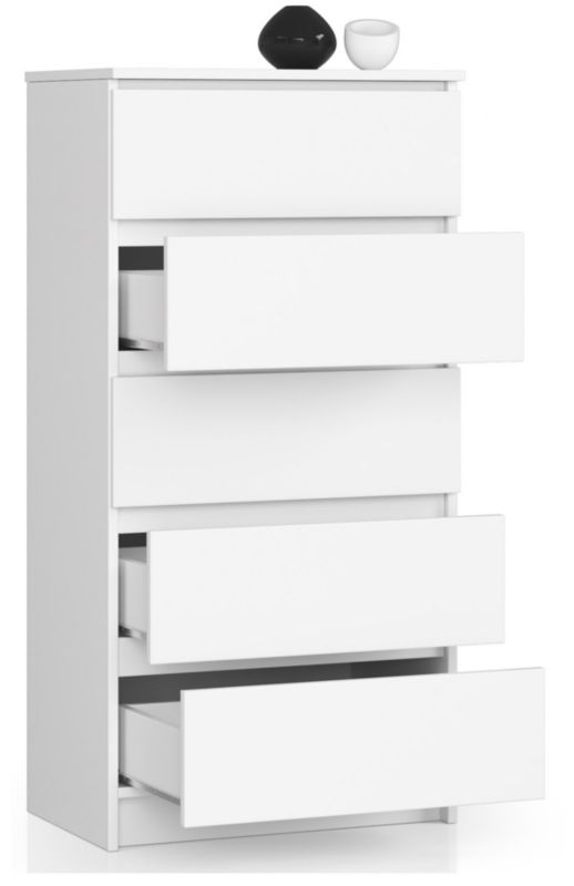 Kommode Akord K60 hvid 60 cm med 5 skuffer, mat hvid, 60x40x121 cm, 1 stk.