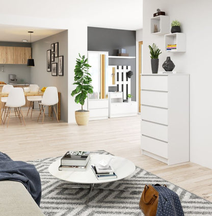 Kommode Akord K60 hvid 60 cm med 5 skuffer, mat hvid, 60x40x121 cm, 1 stk.