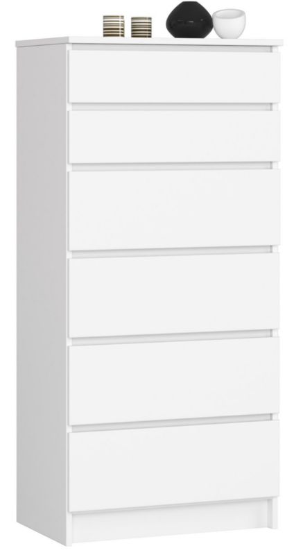 Kommode K60 60 cm Hvid Mat 6 Skuffer 60x40x130 cm