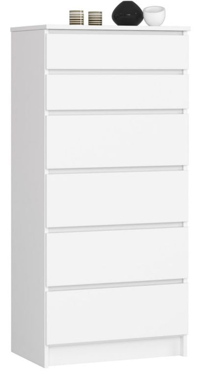 Kommode K60 60 cm Hvid Mat 6 Skuffer 60x40x130 cm