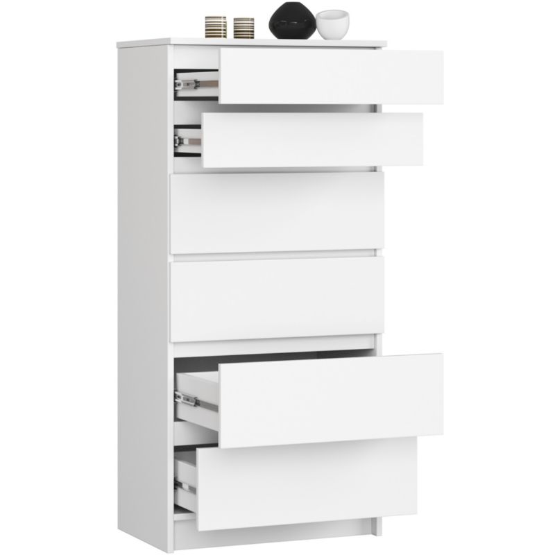Kommode K60 60 cm Hvid Mat 6 Skuffer 60x40x130 cm