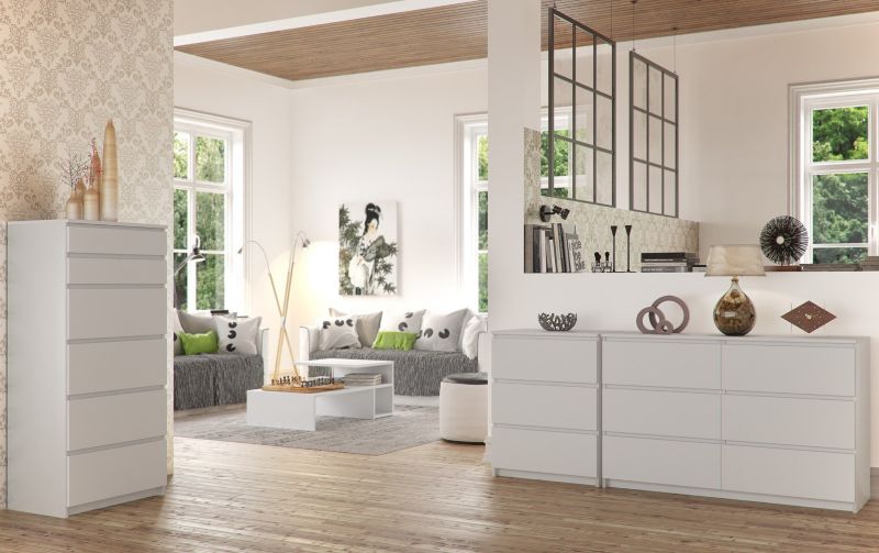 Kommode Akord K60 Hvid 60 cm med 6 skuffer, mat hvid, 60x40x130 cm, 1 stk.