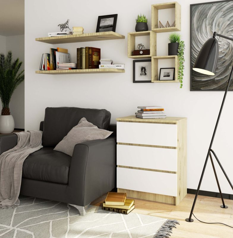 Akord K60 Kommode Artisan Eg 60 cm 3 skuffer mat hvid 60x40x77 cm 1 stk.