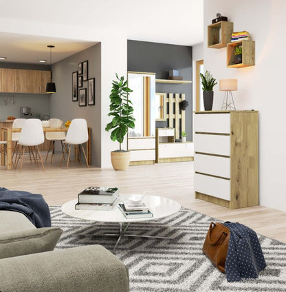 Kommode Akord K60 Artisan Eg 60 cm 4 skuffer mat hvid 60x40x99 cm 1 stk.