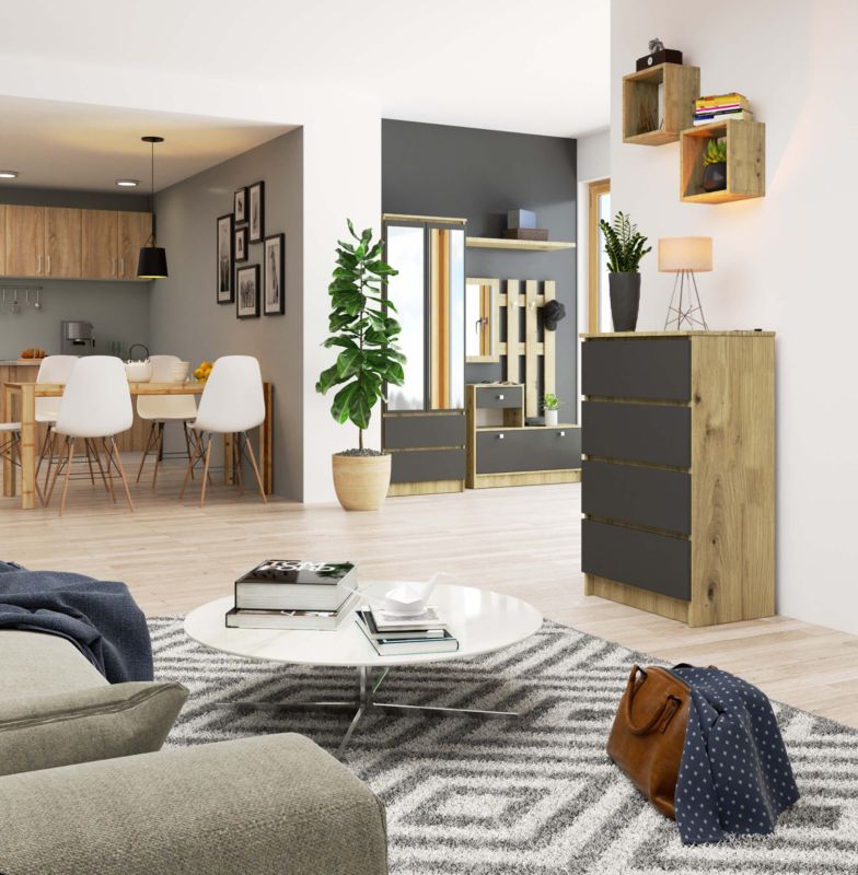 Kommode Akord K60 Artisan Eg 60 cm 4 skuffer grafitgrå mat 60x40x99 cm 1 stk.