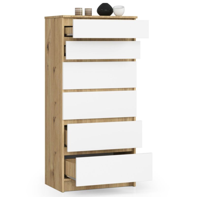 Kommode Akord K60 Eg Artisan 60 cm 6 skuffer hvid mat 60x40x130 cm 1 stk.