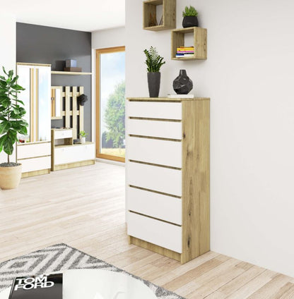 Kommode Akord K60 Eg Artisan 60 cm 6 skuffer hvid mat 60x40x130 cm 1 stk.