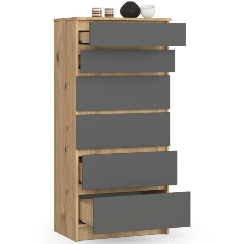 Kommode Akord K60 Artisan Eg 60 cm med 6 skuffer, mat grafitgrå, 60x40x130 cm, 1 stk.