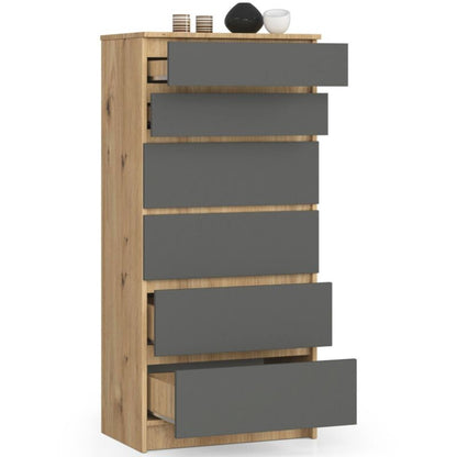 Kommode Akord K60 Artisan Eg 60 cm med 6 skuffer, mat grafitgrå, 60x40x130 cm, 1 stk.
