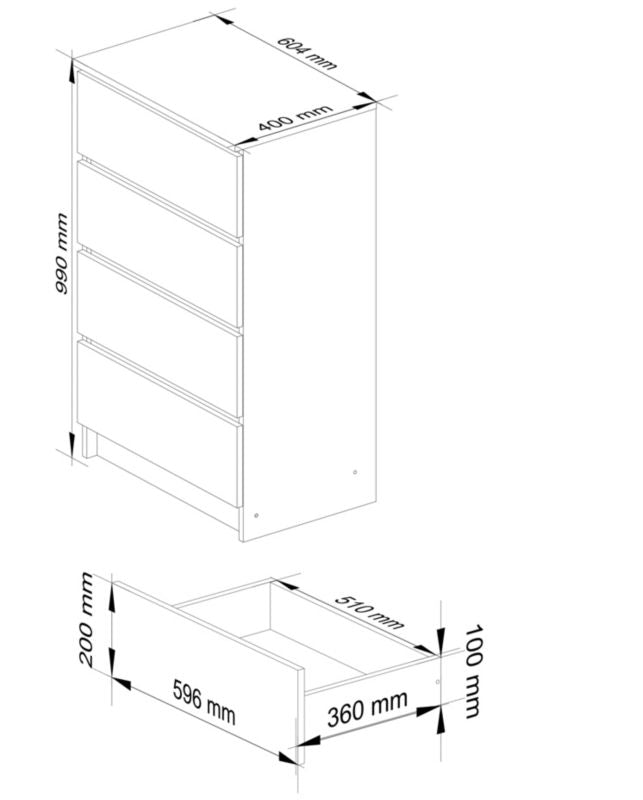 Kommode K60 Egetræ Craft 60 cm 4 Skuffer Mat 60x40x99 cm
