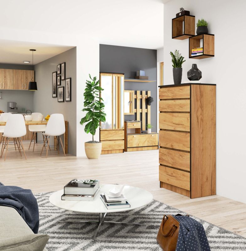 Kommode Akord K60 Eg Craft 60 cm 6 skuffer farve Eg Craft mat 60x40x130 cm 1 stk.