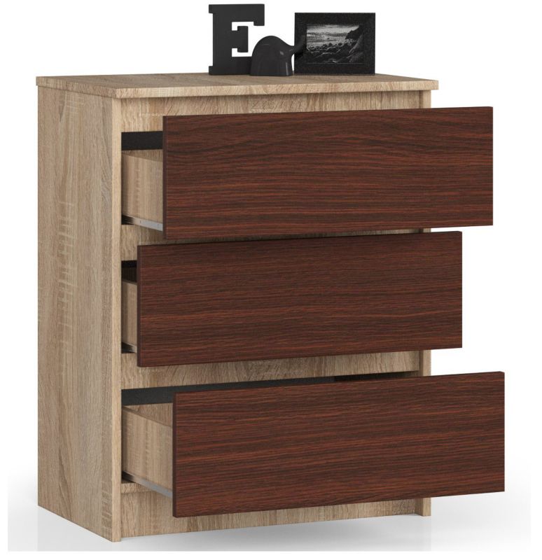 Kommode Akord K60 Eg Sonoma 60 cm 3 skuffer mat wenge farve 60x40x77 cm 1 stk.