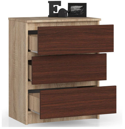 Kommode Akord K60 Eg Sonoma 60 cm 3 skuffer mat wenge farve 60x40x77 cm 1 stk.