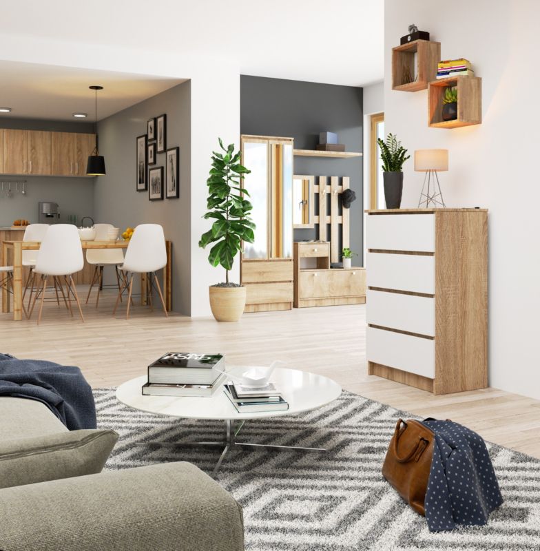 Kommode Akord K60 Eg Sonoma 60 cm 4 skuffer mat hvid 60x40x99 cm 1 stk.