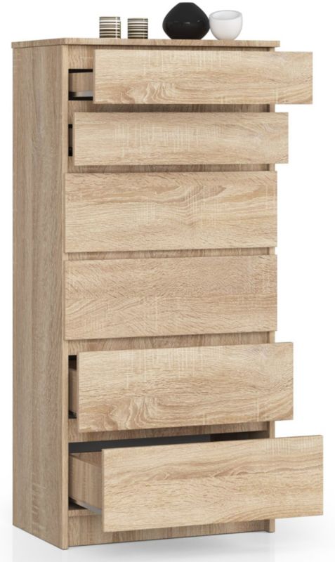 Kommode Akord K60 Eg Sonoma 60 cm 6 skuffer farve Eg Sonoma mat 60x40x130 cm 1 stk.
