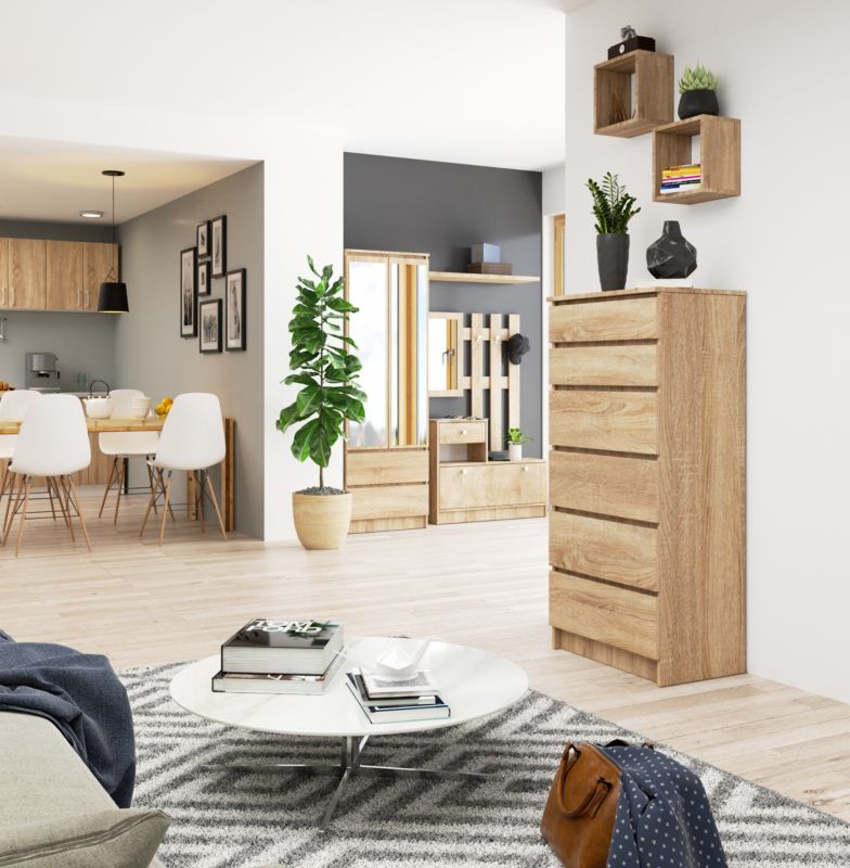 Kommode Akord K60 Eg Sonoma 60 cm 6 skuffer farve Eg Sonoma mat 60x40x130 cm 1 stk.