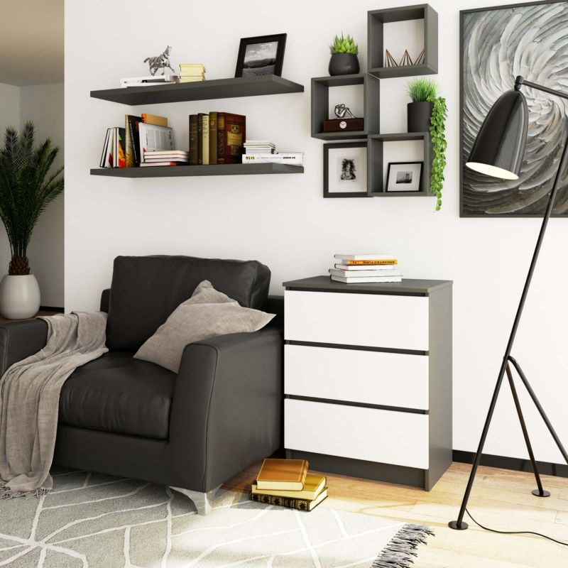 Kommode Akord K60 Grafitgrå 60 cm 3 skuffer hvid mat 60x40x77 cm 1 stk.