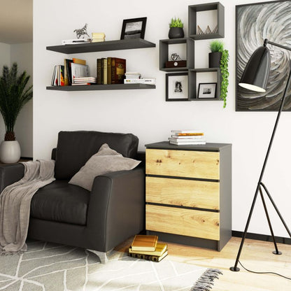 Kommode Akord K60 Grafitgrå 60 cm 3 skuffer, farve Artisan Eg mat, 60x40x77 cm, 1 stk.