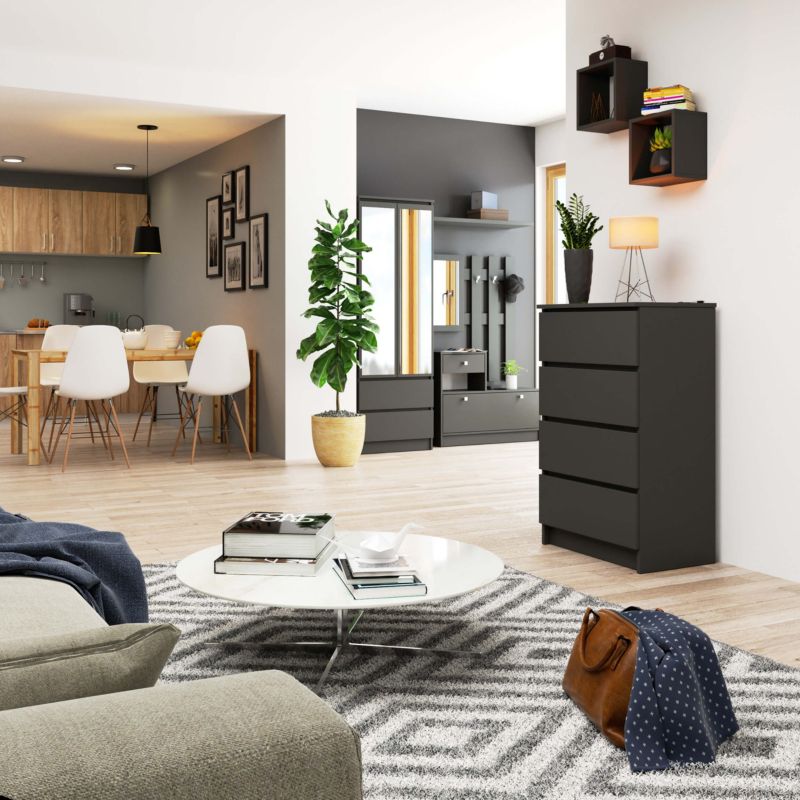 Kommode Akord K60 Grafitgrå 60 cm med 4 skuffer, mat grafitgrå, 60x40x99 cm, 1 stk.