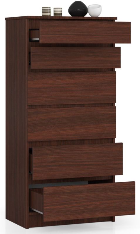 Kommode Akord K60 Wenge 60 cm med 6 skuffer i mat Wenge 60x40x130 cm 1 stk.