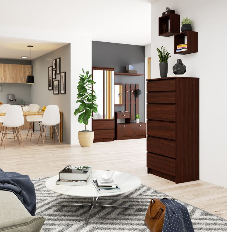 Kommode Akord K60 Wenge 60 cm med 6 skuffer i mat Wenge 60x40x130 cm 1 stk.