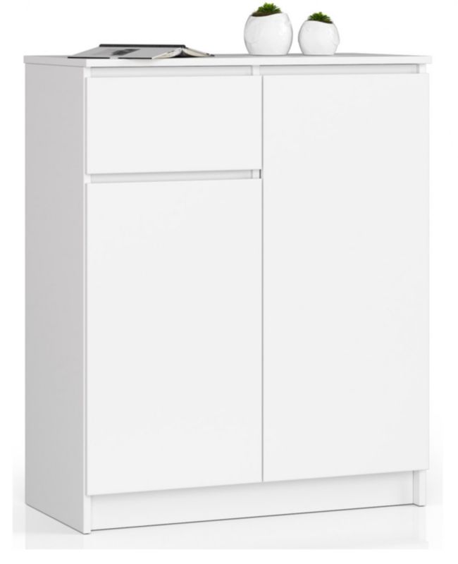 Kommode Akord K80 Hvid 80 cm 2 døre 1 skuffe mat hvid farve 4 hylder 80x40x99 cm 1 stk.