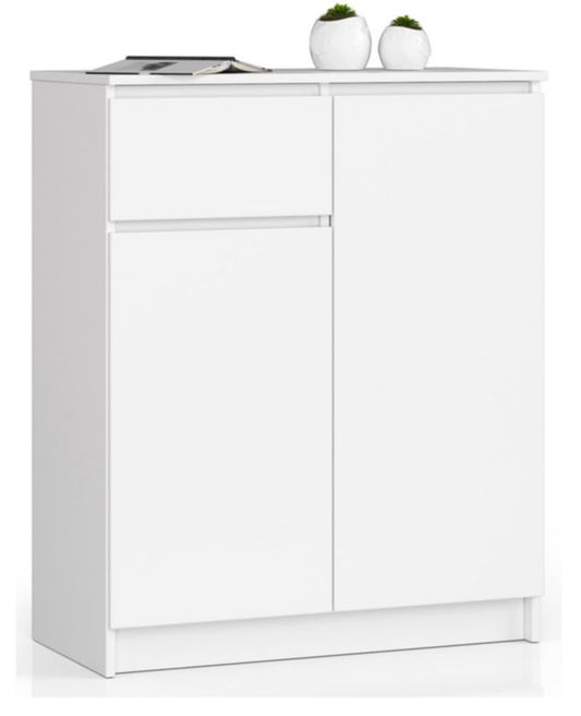 Kommode Akord K80 Hvid 80 cm 2 døre 1 skuffe mat hvid farve 4 hylder 80x40x99 cm 1 stk.