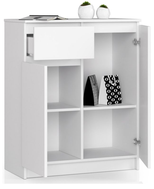 Kommode Akord K80 Hvid 80 cm 2 døre 1 skuffe mat hvid farve 4 hylder 80x40x99 cm 1 stk.